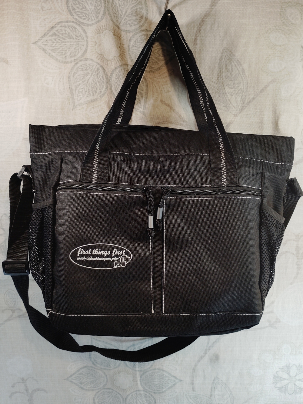 Gemline Black  Diaper Tote Bag with Dual Handles and Shoulder Strap
